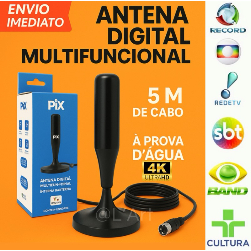 Antena digital para tv 5 METROS 4k e FULL HD interna e externa Prova d’água conversor cabo grande