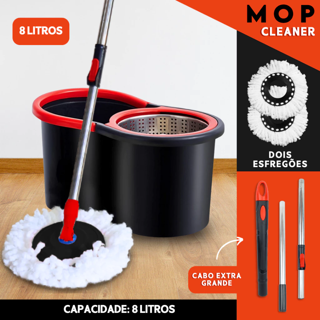 Mop C/ Cabo de 140 cm + 2 Refis - Cesto Em Inox - Balde Centrífuga - NL — imagem 1