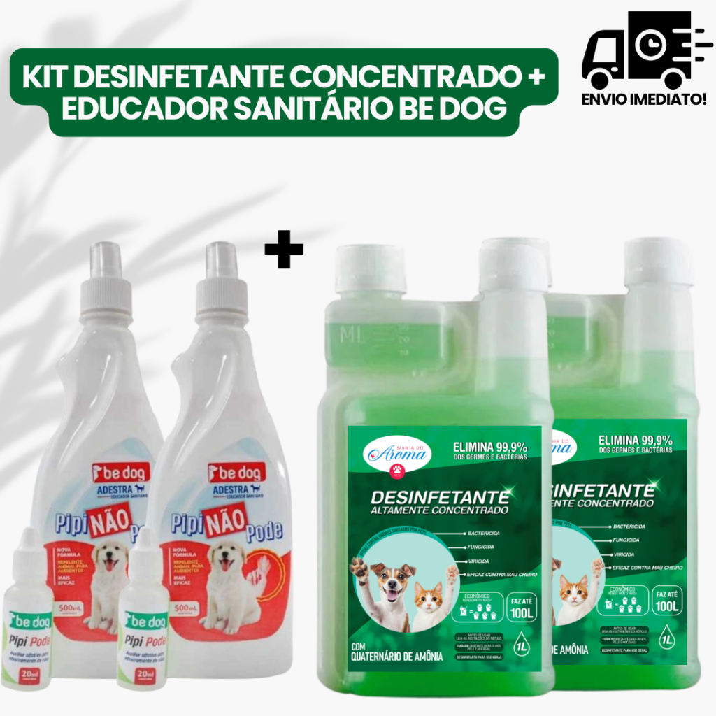 Kit Adestrador Pet Educador pra Cachorro Pipi Pode + Não Pode + Desinfetante Herbal Pet Concentrado Eliminador Odor