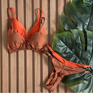 Kit 2 Biquíni Fio Dental Fita Bronze Cortininha Moda Praia Verão 2025 com bojo poliamida em Oferta na Shopee