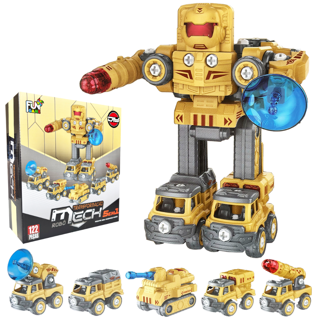 Carrinhos De Brinquedo Transformers 5 em 1 Boneco Caminhão Monta e Desmonta Robo