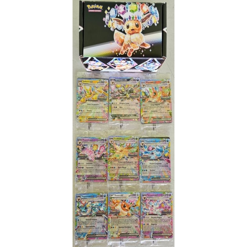 9 cartas pokemon Eeveelutions Ex Promocionais lacradas Evoluções Prismaticas (Eevee, Umbreon, Sylveon...)