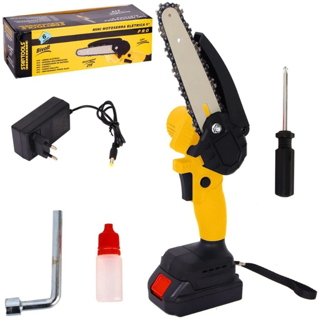 Mini Motoserra Elétrica 6'' Polegadas Bateria Recarregável 21v StarTools