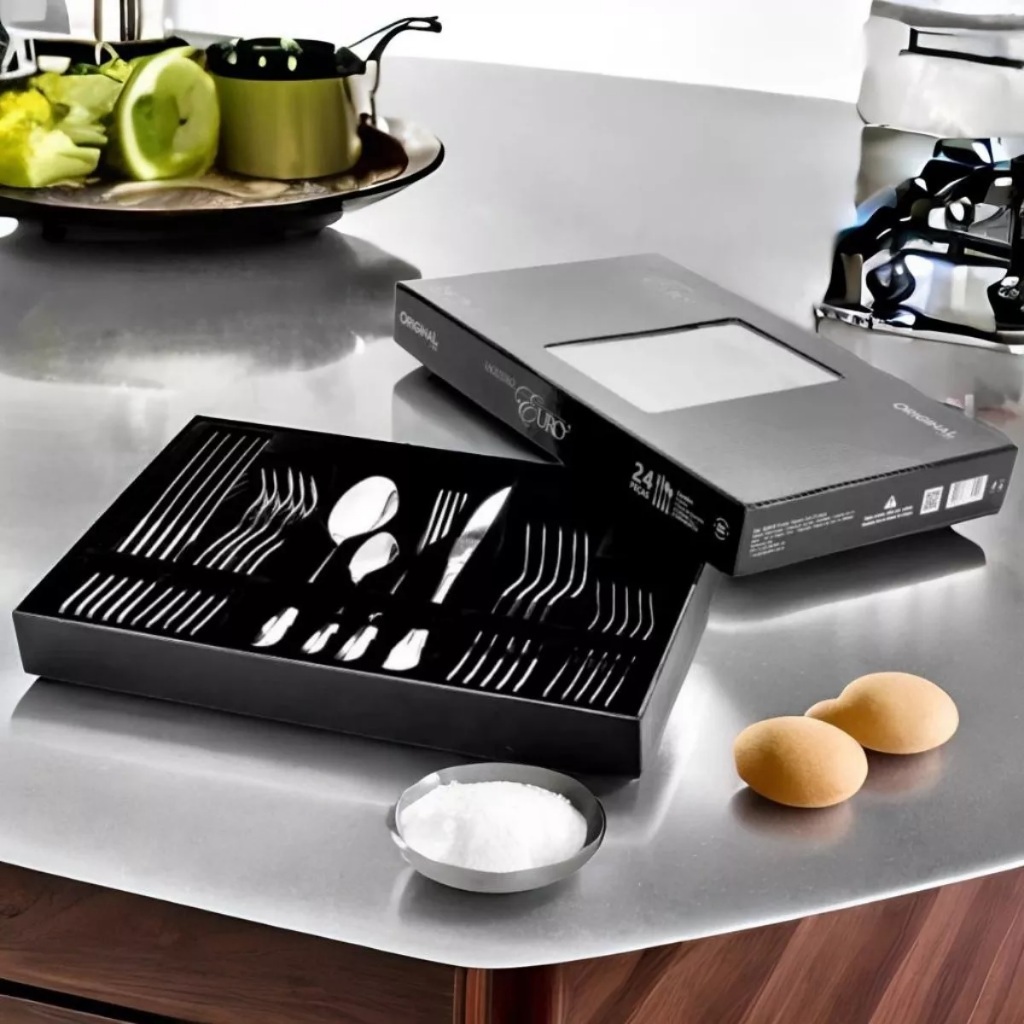 Jogo Talheres Faqueiro Inox 24 Peças Euro Utensilio De Cozinha Multiuso De Chá Designer Lindo
