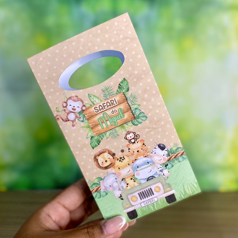Sacolinha Personalizada Safari Baby Menino PEGUE E MONTE Lembrancinhas Para Festa Personalizados Sacolinha Surpresa