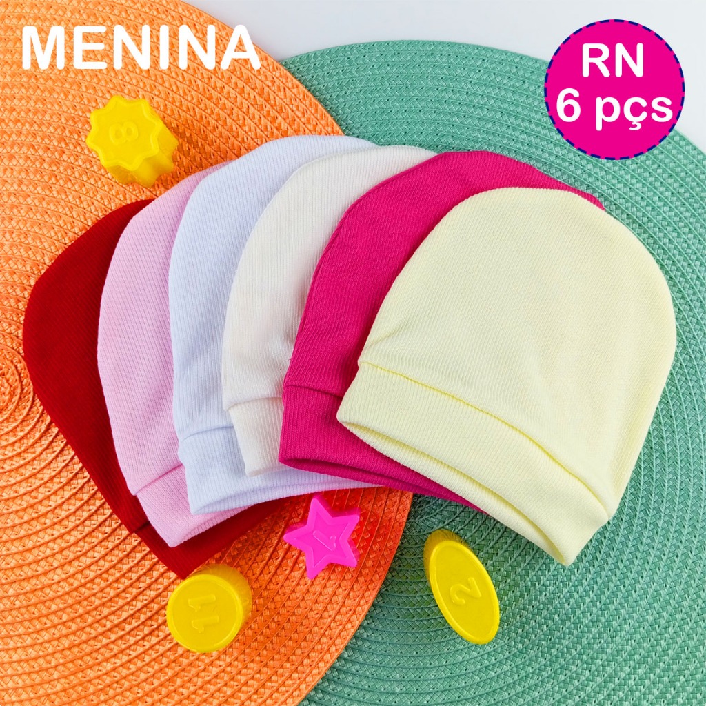 Kit 6 Toucas Coloridas Malha Canelada Touquinha Enxoval Bebê Recém Nascido e Saída Maternidade em Oferta na Shopee