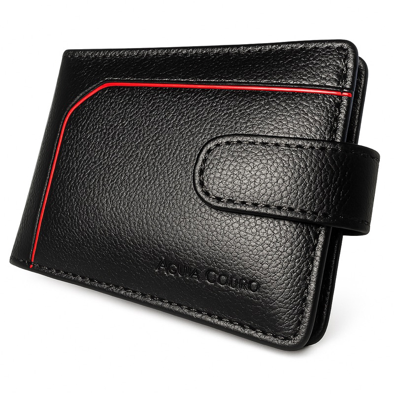 Carteira masculina couro legítimo com fecho de botão completa couro macio diversos compartimentos