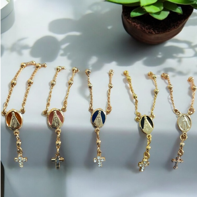 Pulseira Dezena Folheada Nossa Senhora Aparecida com Strass
