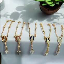 Pulseira Dezena Folheada Nossa Senhora Aparecida com Strass