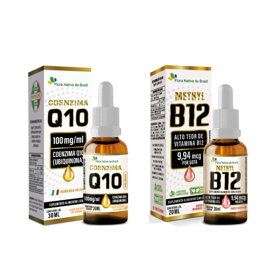Kit de Vitaminas CoenzimaQ10 (Ubiquinona) 30ml + Vitamina B12 (Metilcobalamina) 20ml - Flora Nativa