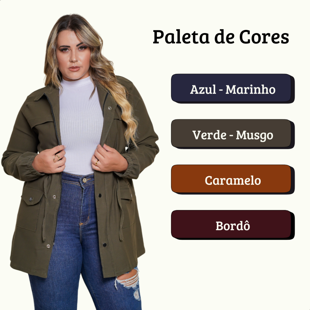 Jaqueta Parka Feminina Com Bolsos Moda Plus Size Inverno Casual Lançamento