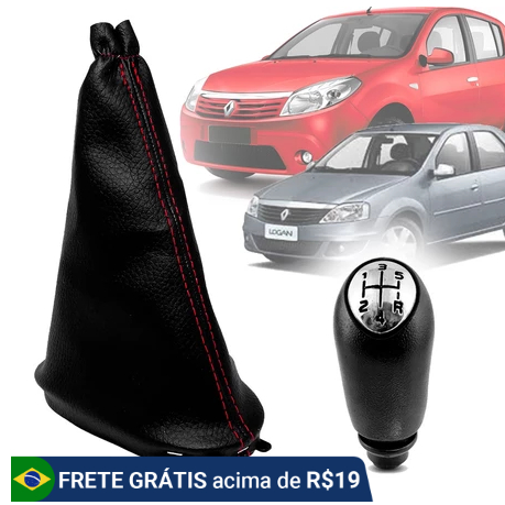 Kit Coifa Alavanca Cambio + Bola Manopla Logan Sandero 07 a 14 Vermelha Desconto Oferta Renault