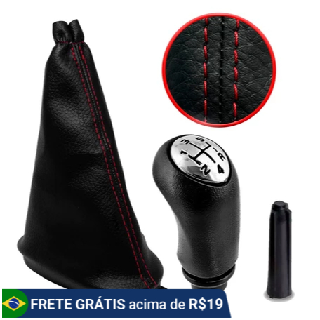 Coifa Base Câmbio Costura Vermelha + Bola Manopla Renault Sandero Logan Antigo 2014/2023 (NOVO)