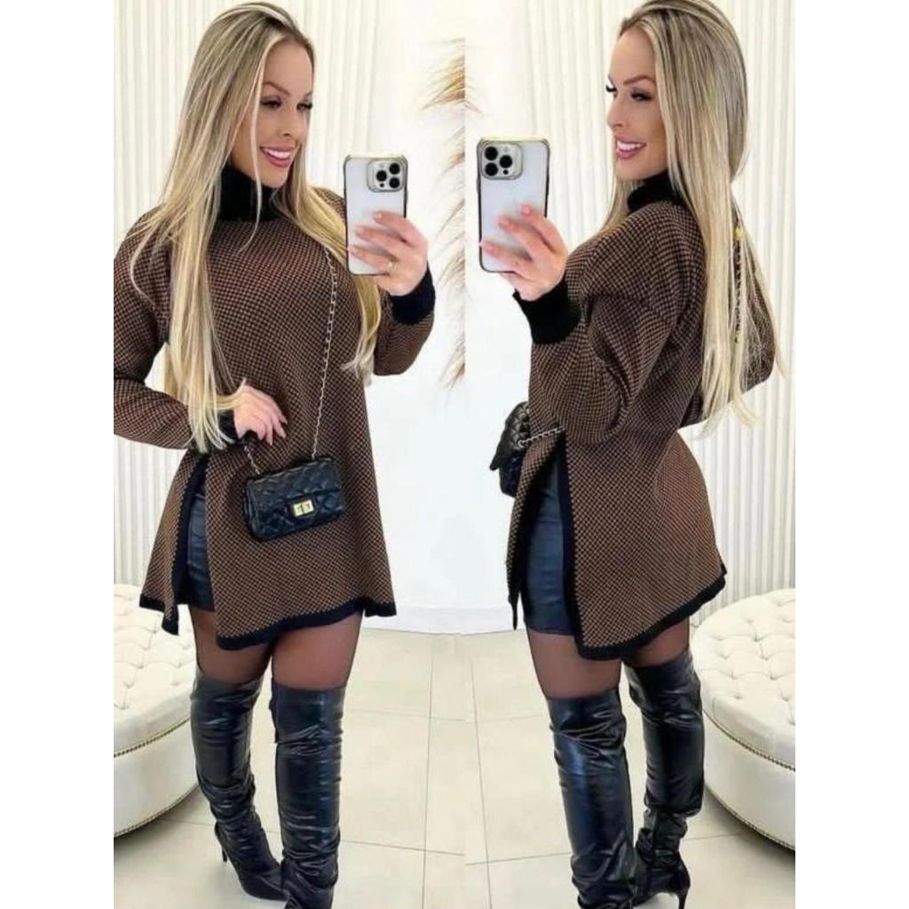 PONCHO De Tricot feminino Estiloso casaco roupas de inverno elegante de frio tendencia mod...