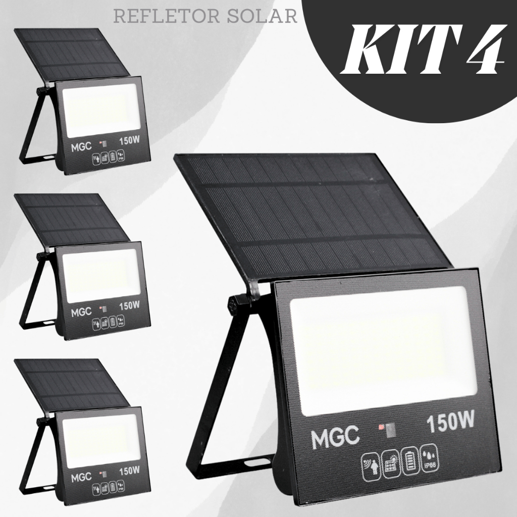 Refletor Solar LED 50W 100W 150W 200W Sensor Presença Fotocélula Holofote Prova dágua Placa Acoplada