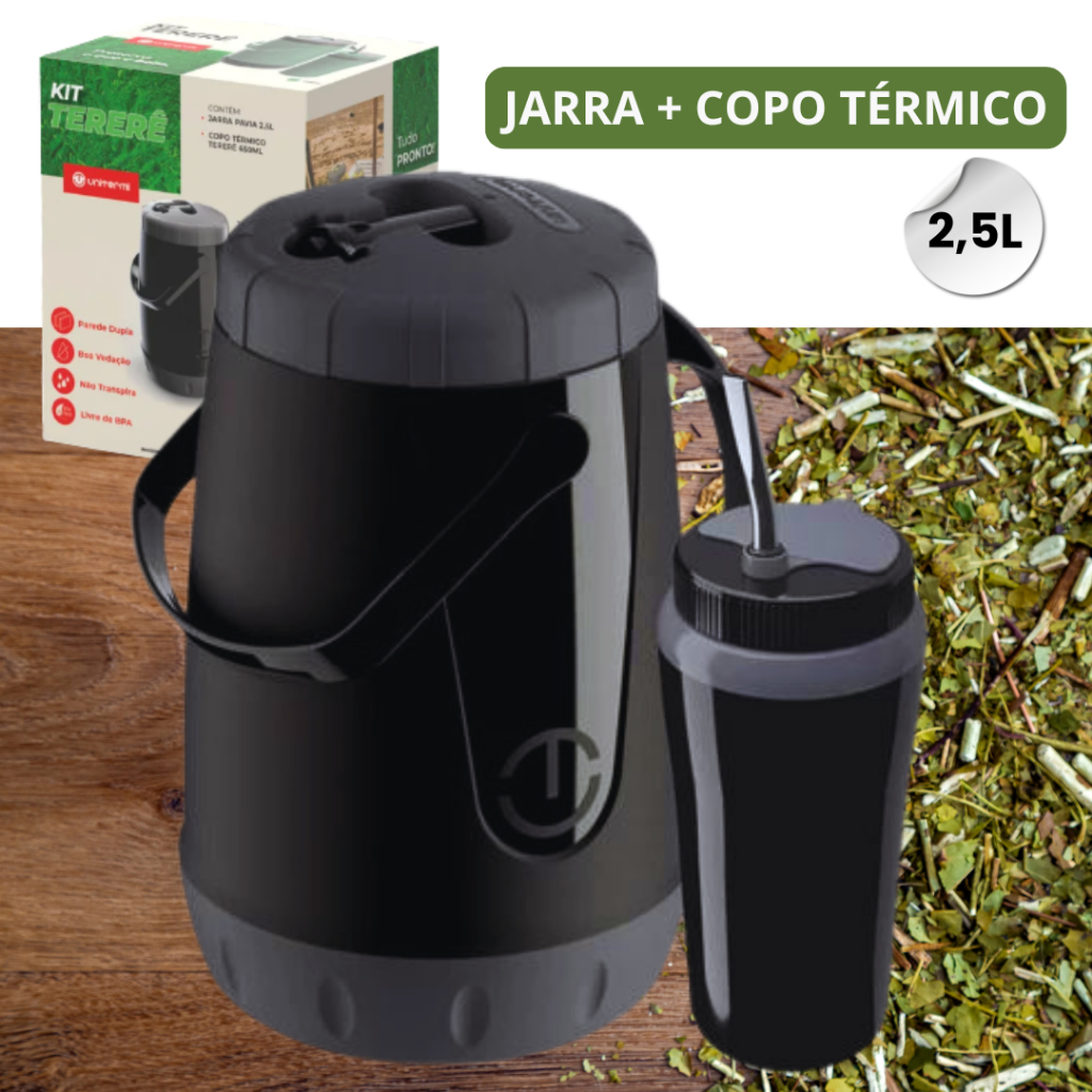 Tereré Kit Completo Garrafa + Copo Térmico 650ml + Bomba Inox - Conservação Térmica por 8h