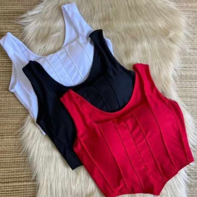 Cropped Corselet Regata Alça Grossa Blogueira Tecido Suplex — imagem 1