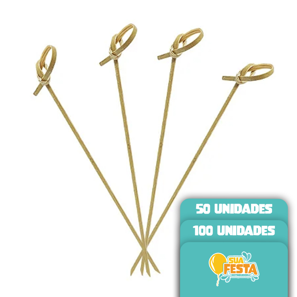 50 e 100 Palitos Espeto De Bambu Com Detalhe De Nozinho Para Aperitivos Petiscos