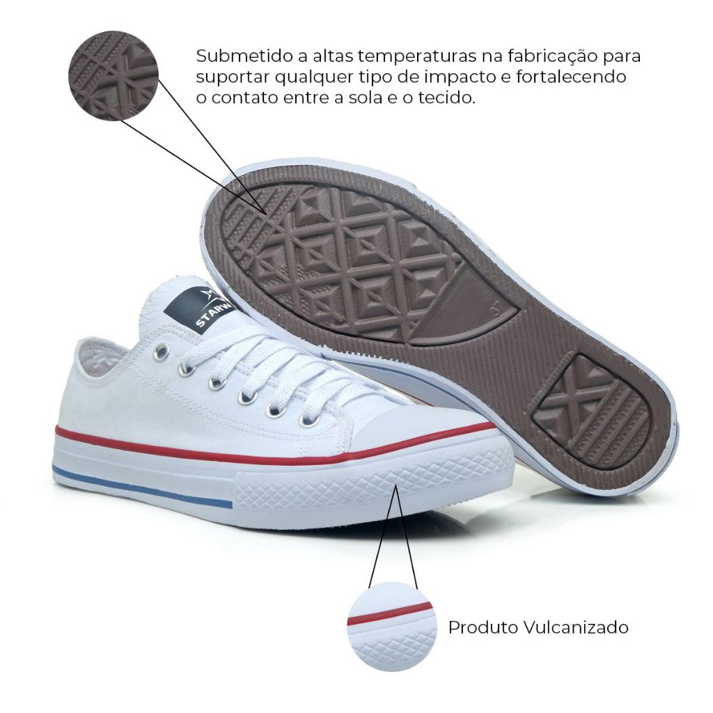 Tênis Lona Cano Baixo Unissex Casual Starworld Estilo All White Confortável Preto Branco Marca Star World em Oferta na Shopee