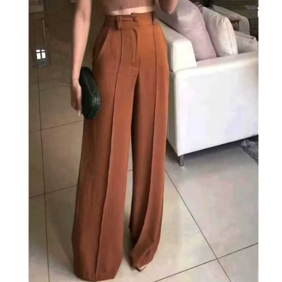 calça feminina pantalona wide leg duna com botão tendência 2025