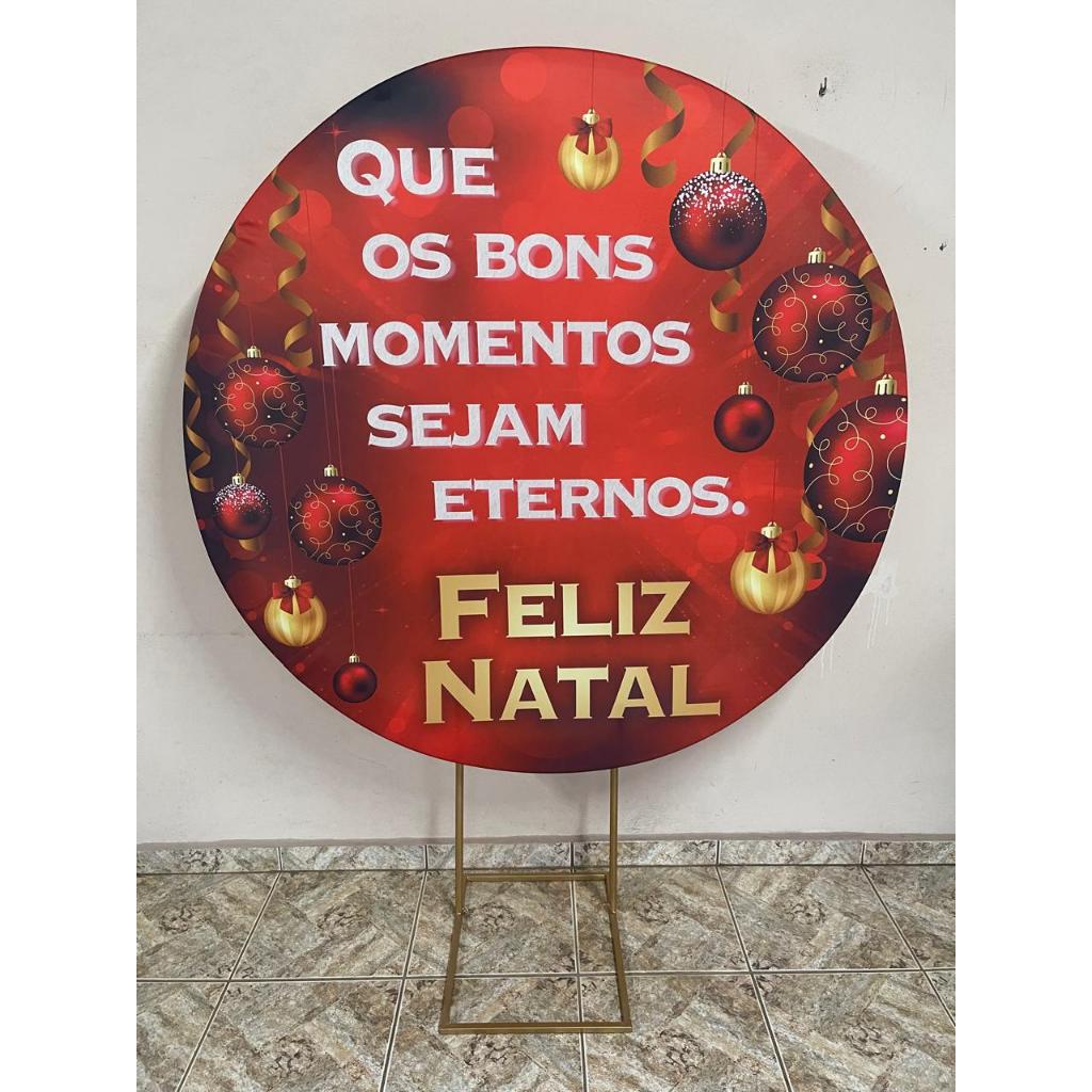 Capa para painel de Festa Redondo 1,50 mts Malha Sublimado Natal frase Feliz natal vermelho dourado