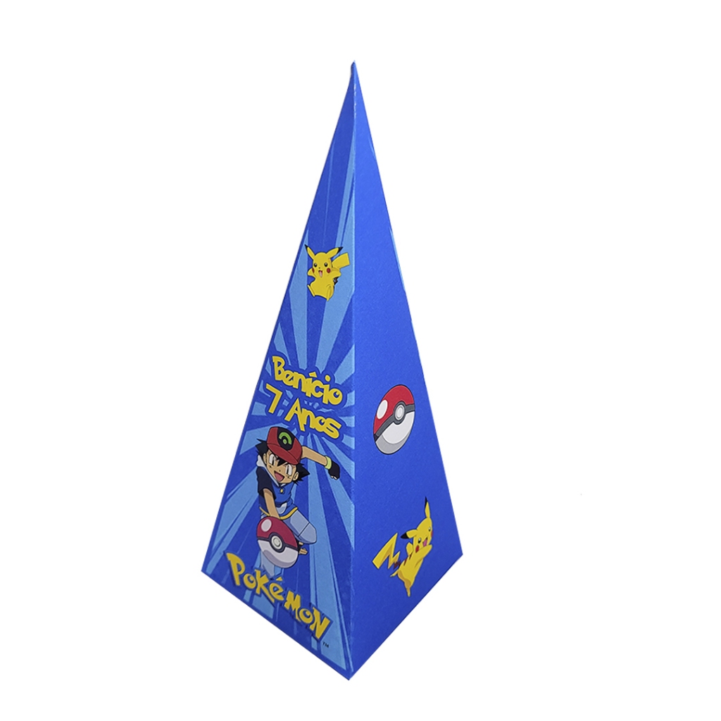 Caixinhas Cone/Pirâmide Pokémon Personalizada Com Nome e idade Para Festas de Aniversarios Doces e Lembrancinhas