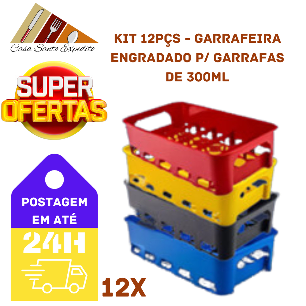 KIT 12PÇs - Garrafeira Engradado CAIXA Cesto P 15 Garrafas De Cerveja 300ml Porta Litrinho Romarinho