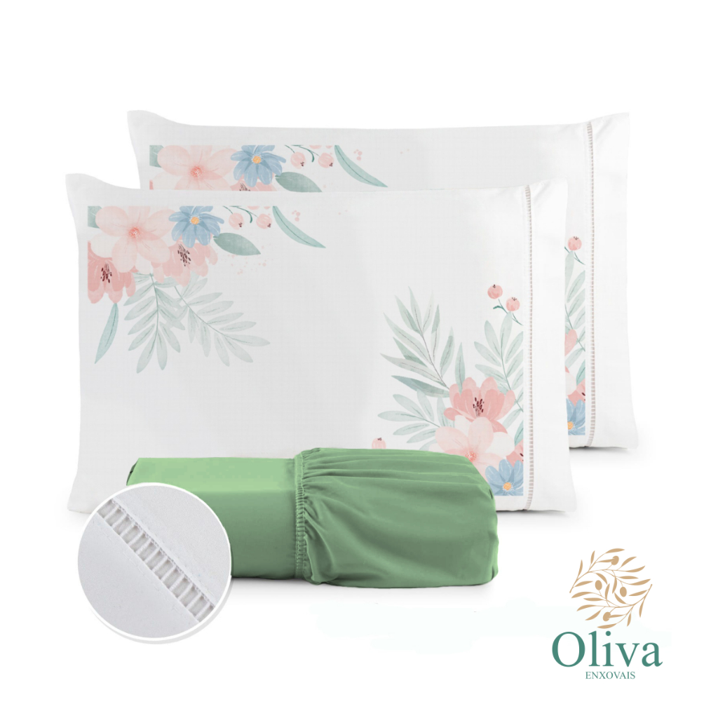 Jogo de Lençol Estampado Micropercal 400 Fios Ponto Palito - Composê