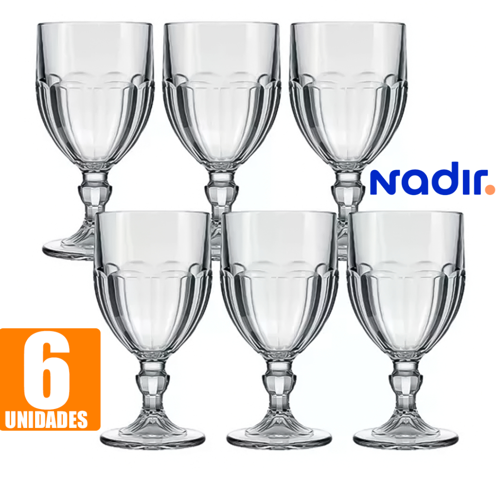 Jogo Conjunto 06 Taças De Vidro Bristol Vidro Resistente Coliseu Drink Sobremesa Buffet 340ml Nadir