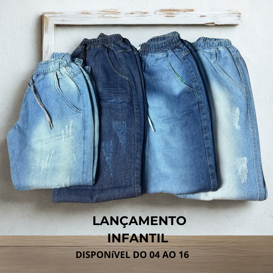 Calça Masculina Infantil Jogger Jeans Menino Juvenil Lions Jeans Tam 4 a 16