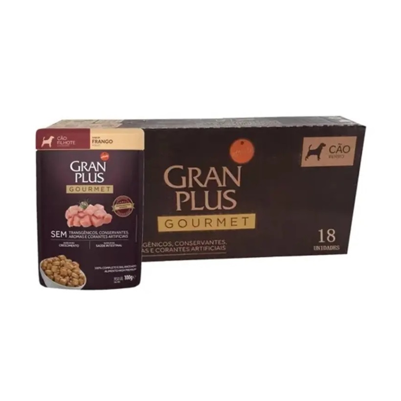 Granplus Kit 18 Sachês Gourmet Cão Filhote Frango 100g Cada
