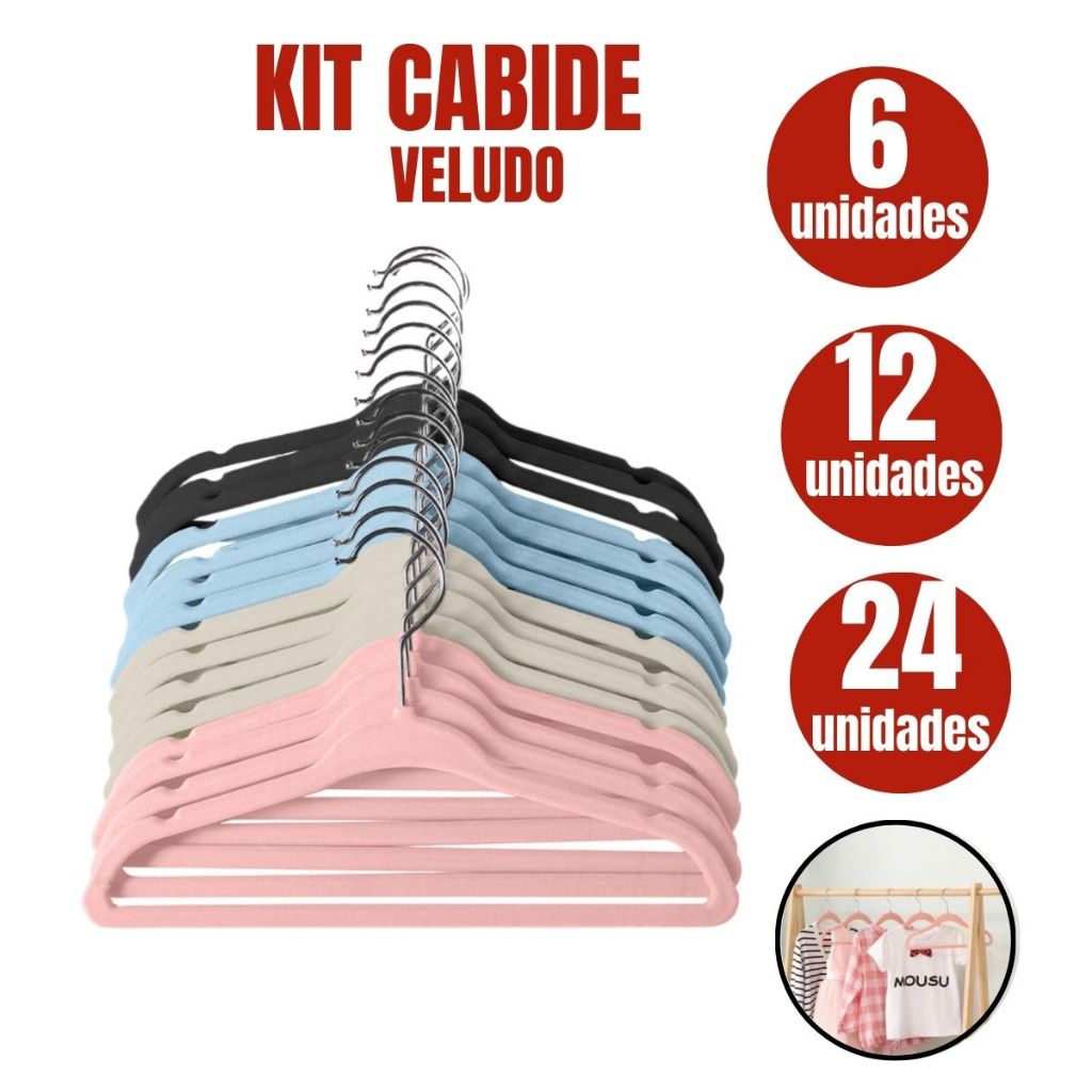 Kit Cabides Veludo Para Roupas Adulto 6 - 12 - 24 Unidades Fino Resistente