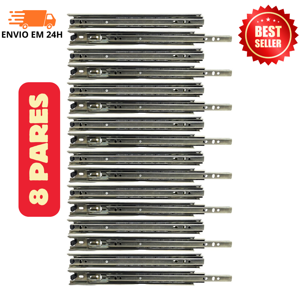 Kit 16 Corrediça Telescópica 35cm Para Gaveta Trilho 8 Par - COM PARAFUSO OU SEM em Oferta na Shopee