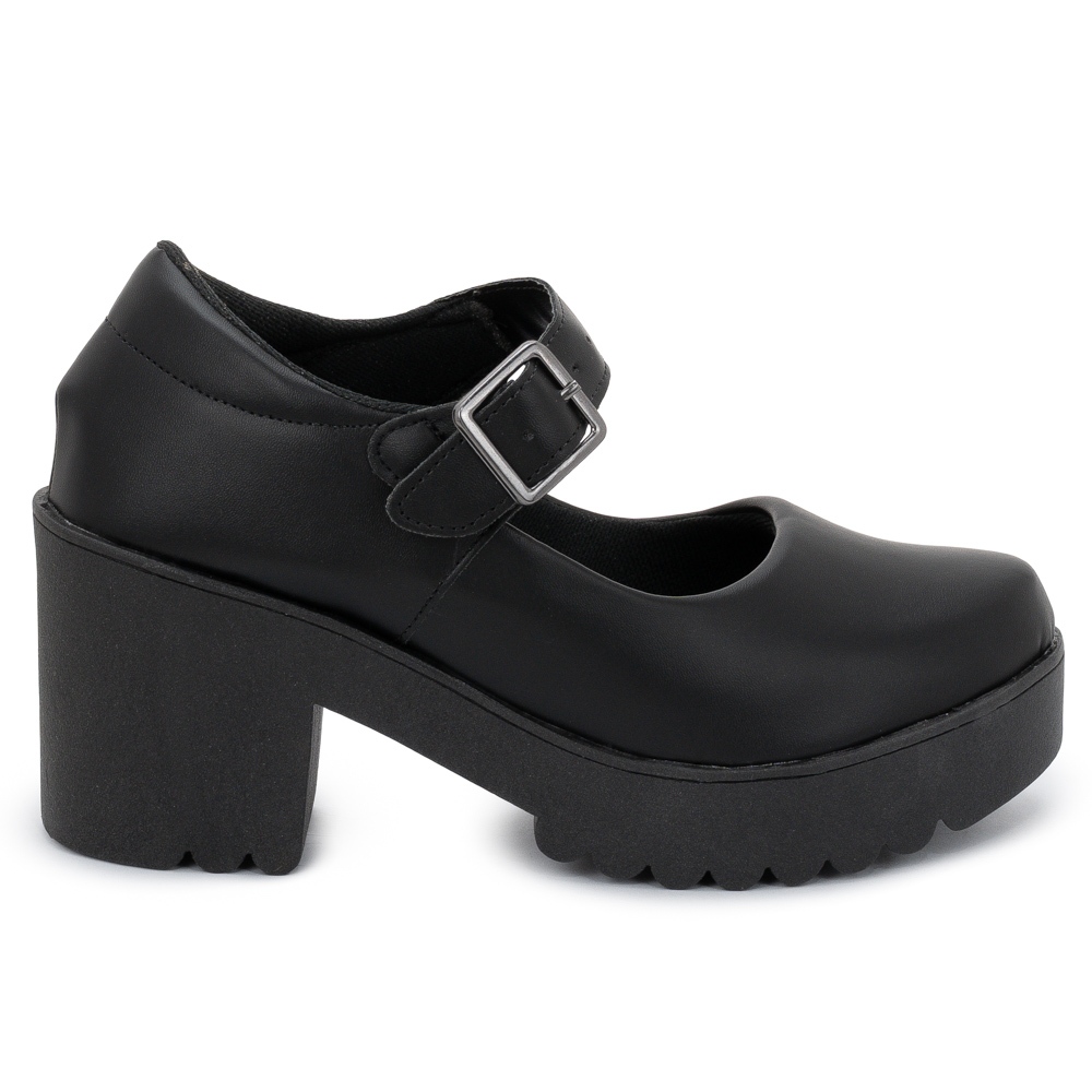 Sapato Mary Jane Macerata Salto Grosso com Fivela Vintage Estilo Britânico Boneca Lolita Ref: 178