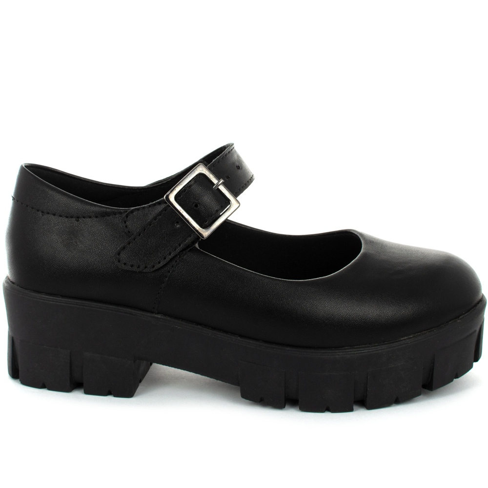Sapato Feminino Mary Jane Tratorado com Fivela Moda Inverno Tendência Grunge Chucky Ref: 177