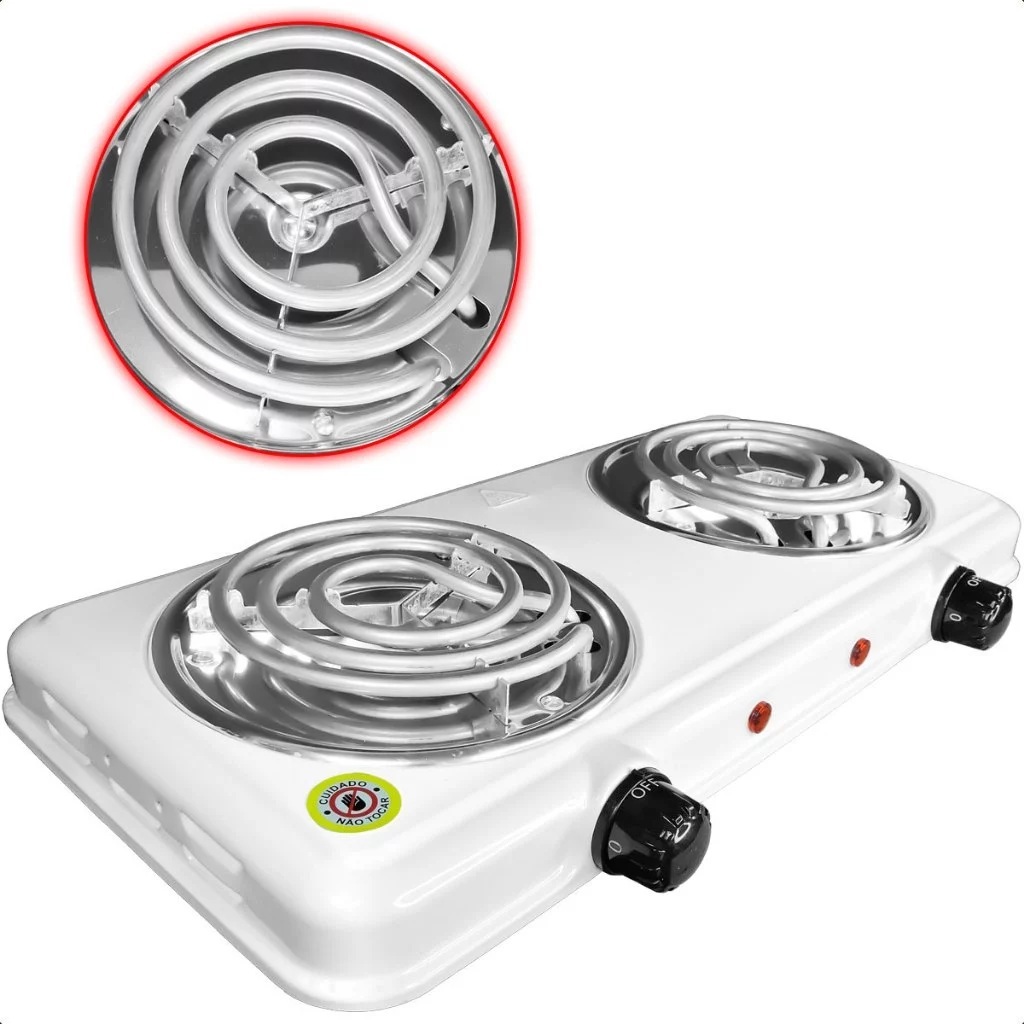 Fogareiro Cooktop Elétrico Portátil De Mesa 2 Bocas 110v Camping Residencia 2000w Aquece Super Rapido