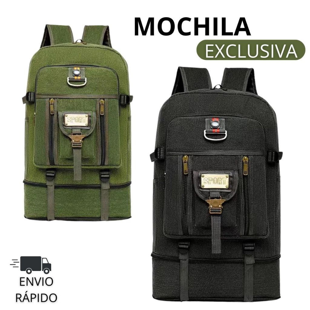 Mochila Lona 2 em 1 Com Compartimento Expansível Reforçada Camping Trabalho Trilha Faculdade em Oferta na Shopee
