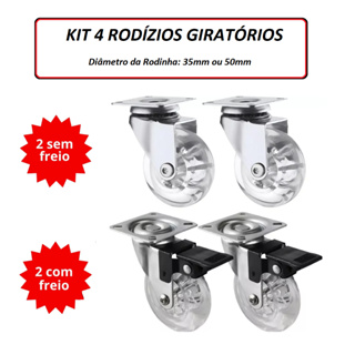 Kit 4 Rodizio Giratório Gel Rodinha Silicone 2 Com Trava 2 Sem Trava - 35mm ou 50mm em Oferta na Shopee