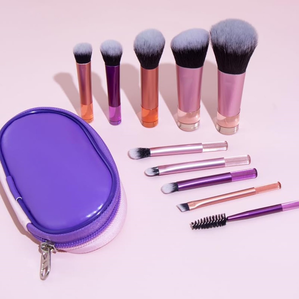 Kit Com 10 Mini Pincéis com estojo Bolsa para Maquiagem Portátil para viagem