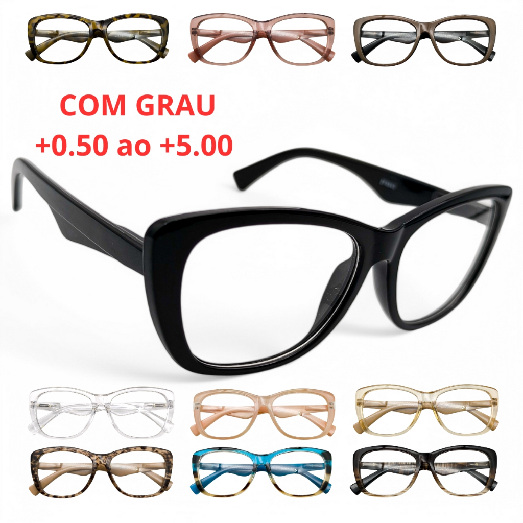 Óculos De Leitura Com Grau Para Perto Gatinho Grande Mulher Descanso TR90 Presbiopia Lentes Prontas