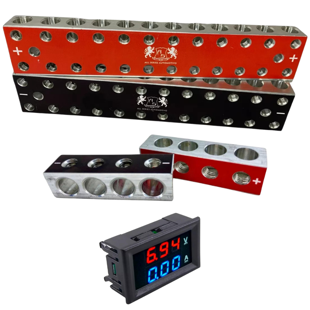 Kit Barramento Alumínio 12x12 + Adaptador + Voltímetro