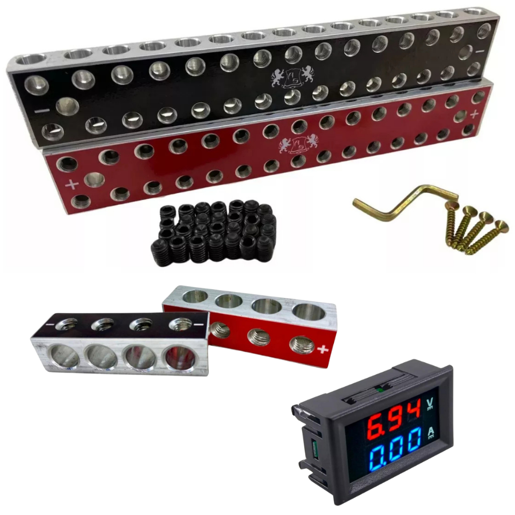 Kit Barramento Alumínio 15x15 + Adaptador + Voltímetro