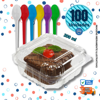 Embalagem para Bolo, Doces e Sobremesas - Doce Quadrado (NP641) + Colher Colorida Mista com 100 Unidades 200ml em Oferta na Shopee