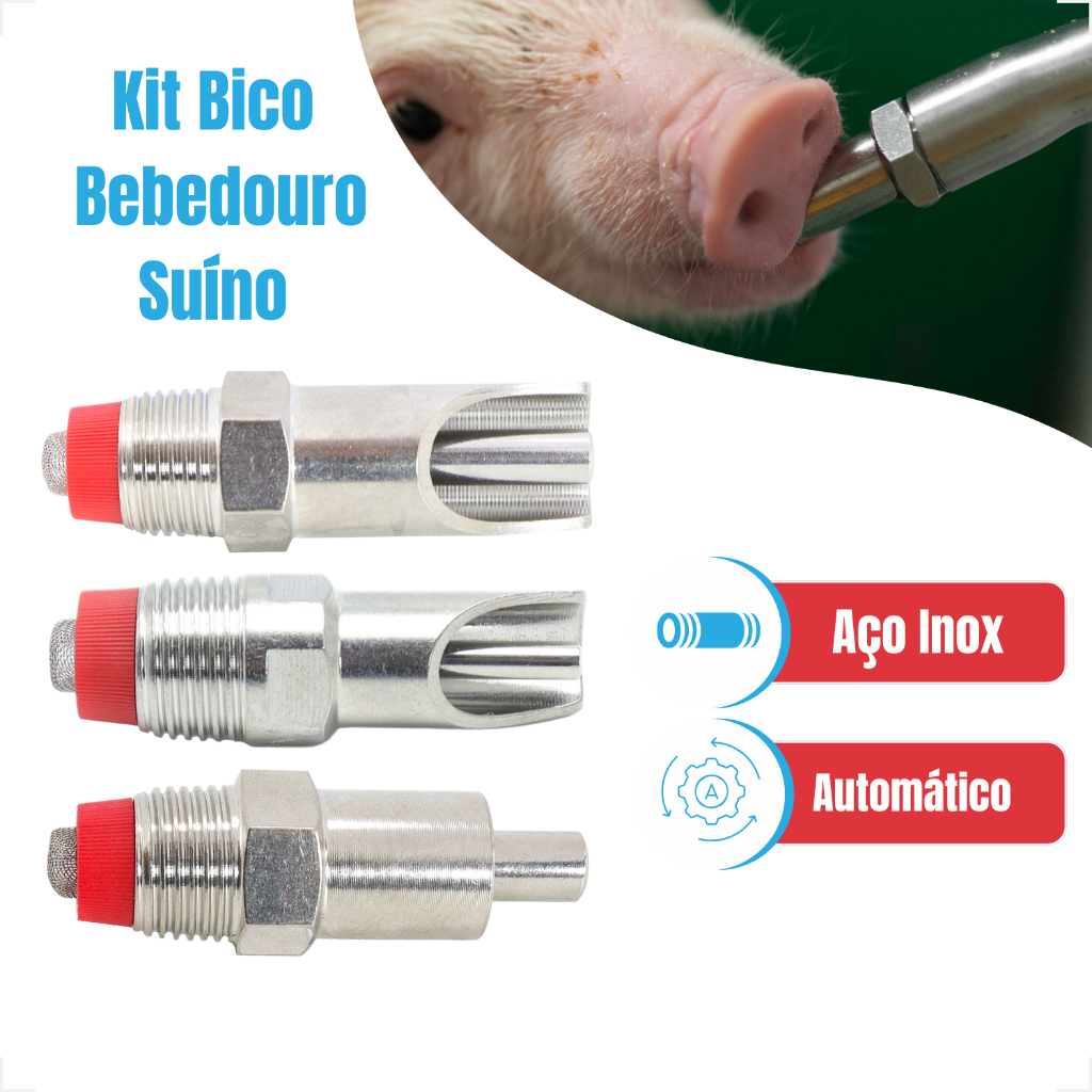 1, 2,  4,peças    Bico Bebedouro Chupeta Automático Porco Suíno Inox Resistente 100CEM