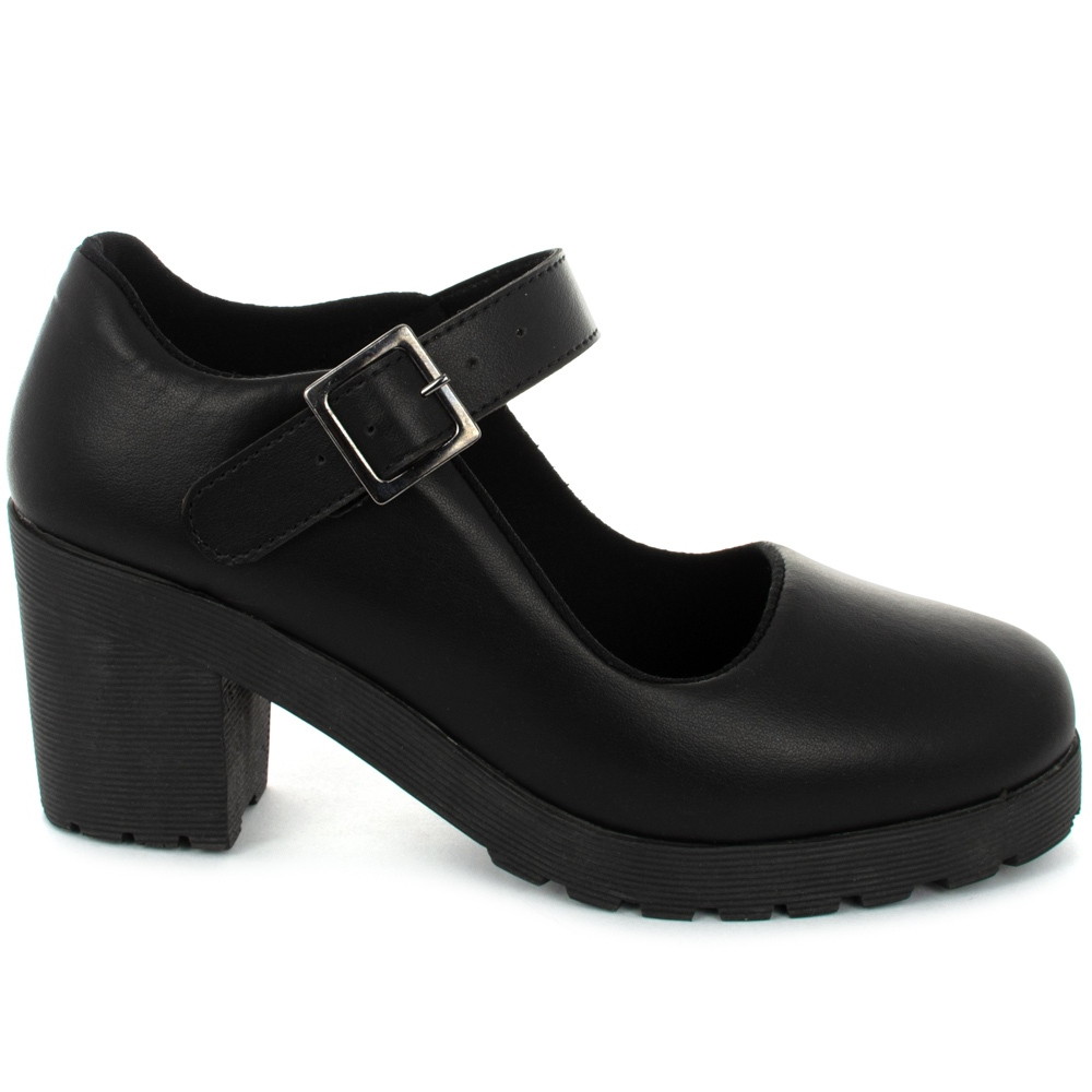 Sapato Feminino Estilo Mary Jane Salto Tratorado Moda Inverno Grunge Chucky Oxford Ref: 176