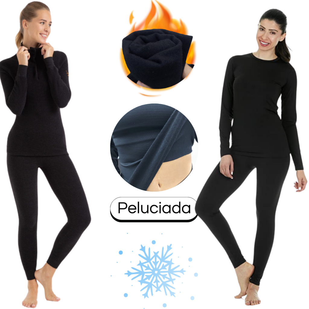 Conjunto segunda pele térmico Feminina flanelada kit blusa calça termica frio tecido ajústavel corpo
