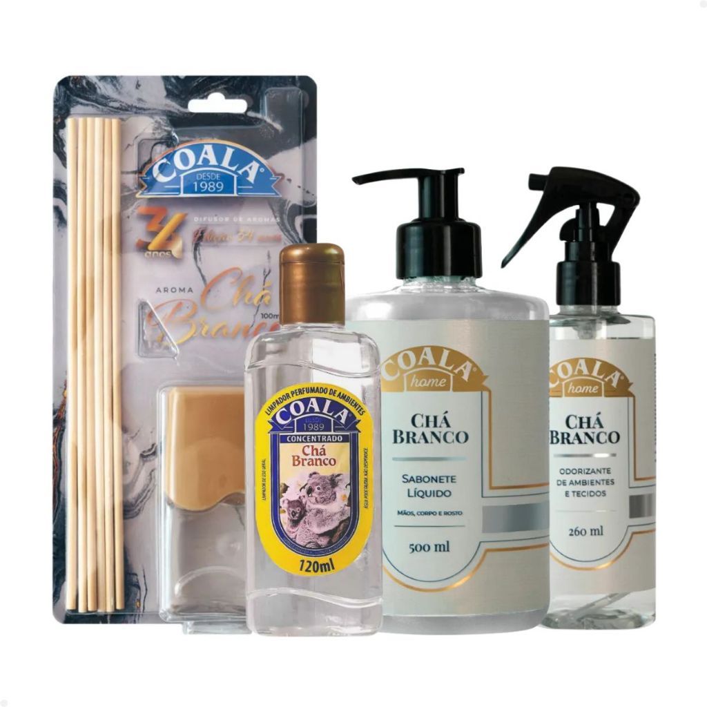 Kit Coala Home Spray Difusor de Ambientes Limpador Chá Branco