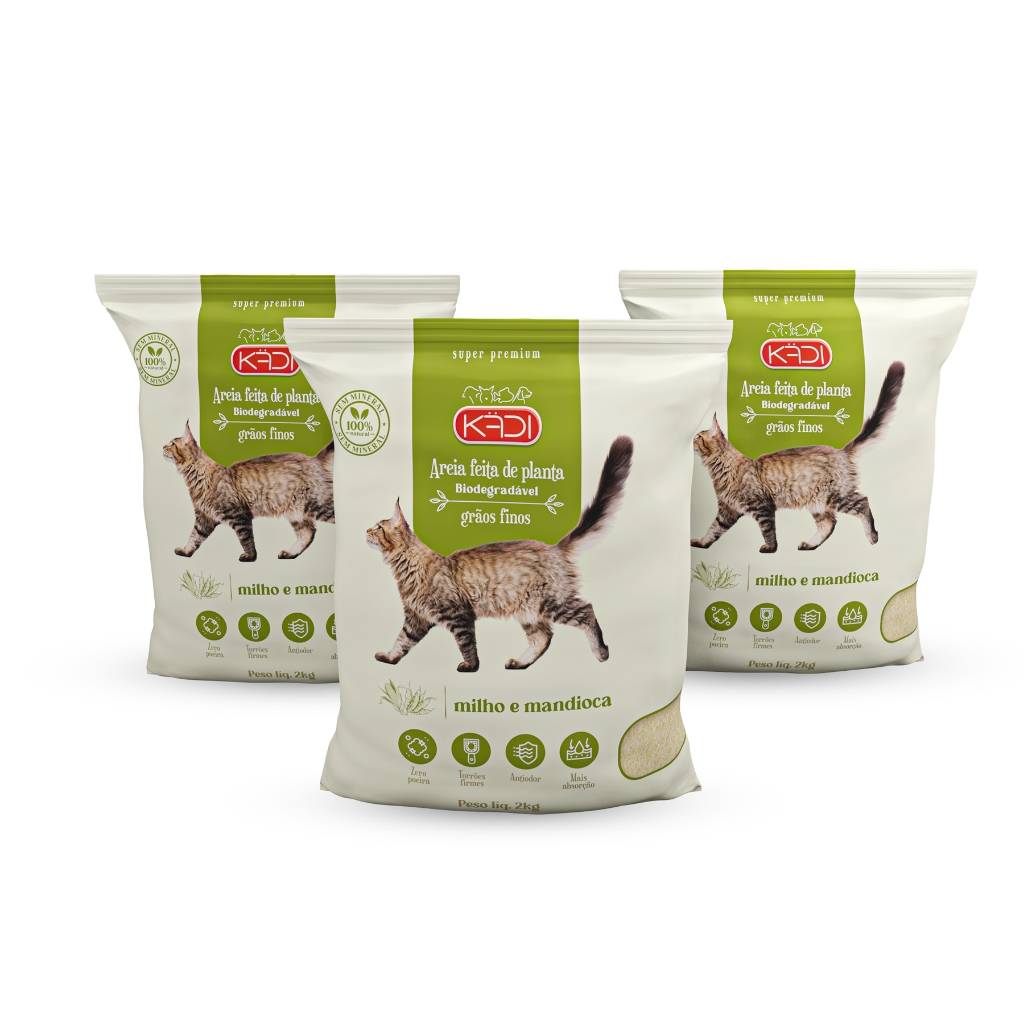 Kit C/ 3 Un Areia Kadi Biodegradável Grãos Finos Para Gatos - 2 Kilos em Oferta na Shopee
