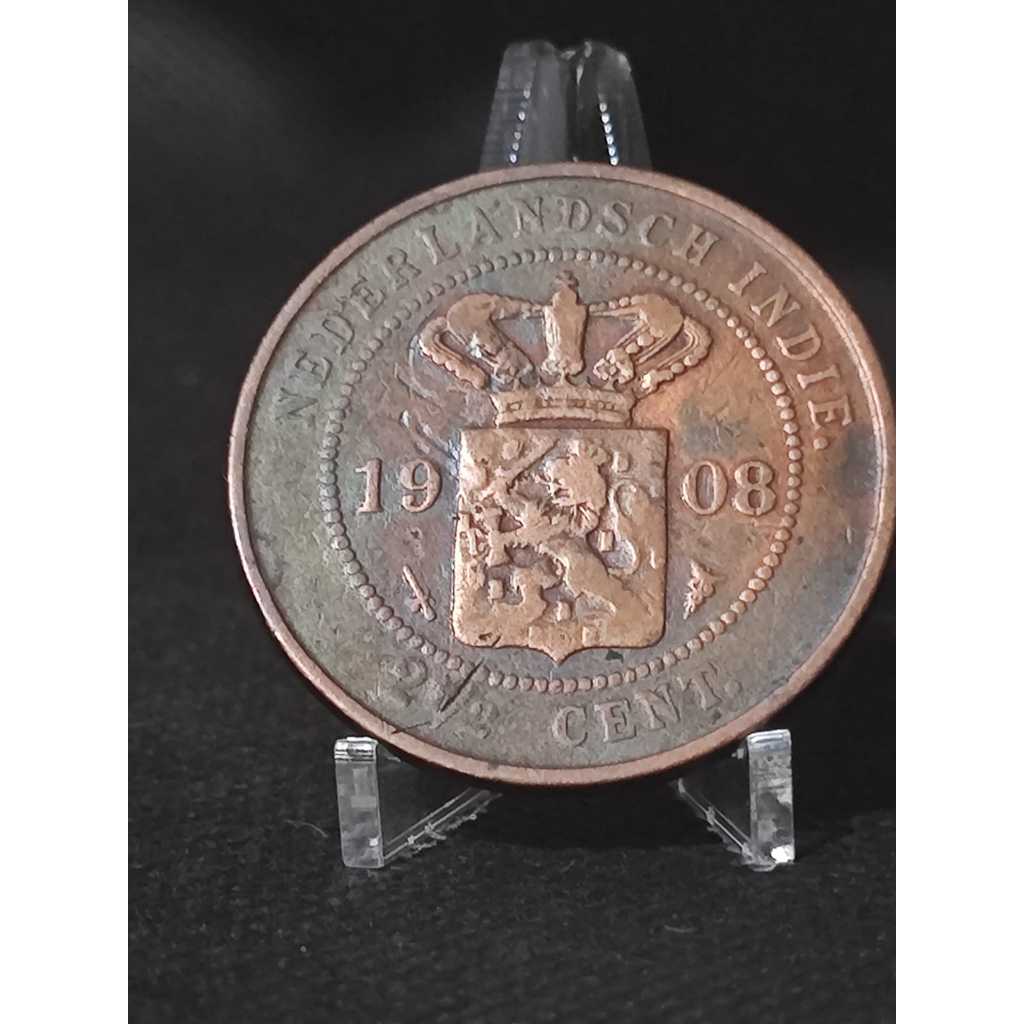 Moeda indias holandesas ano 1908 2 ½ Cent cobre