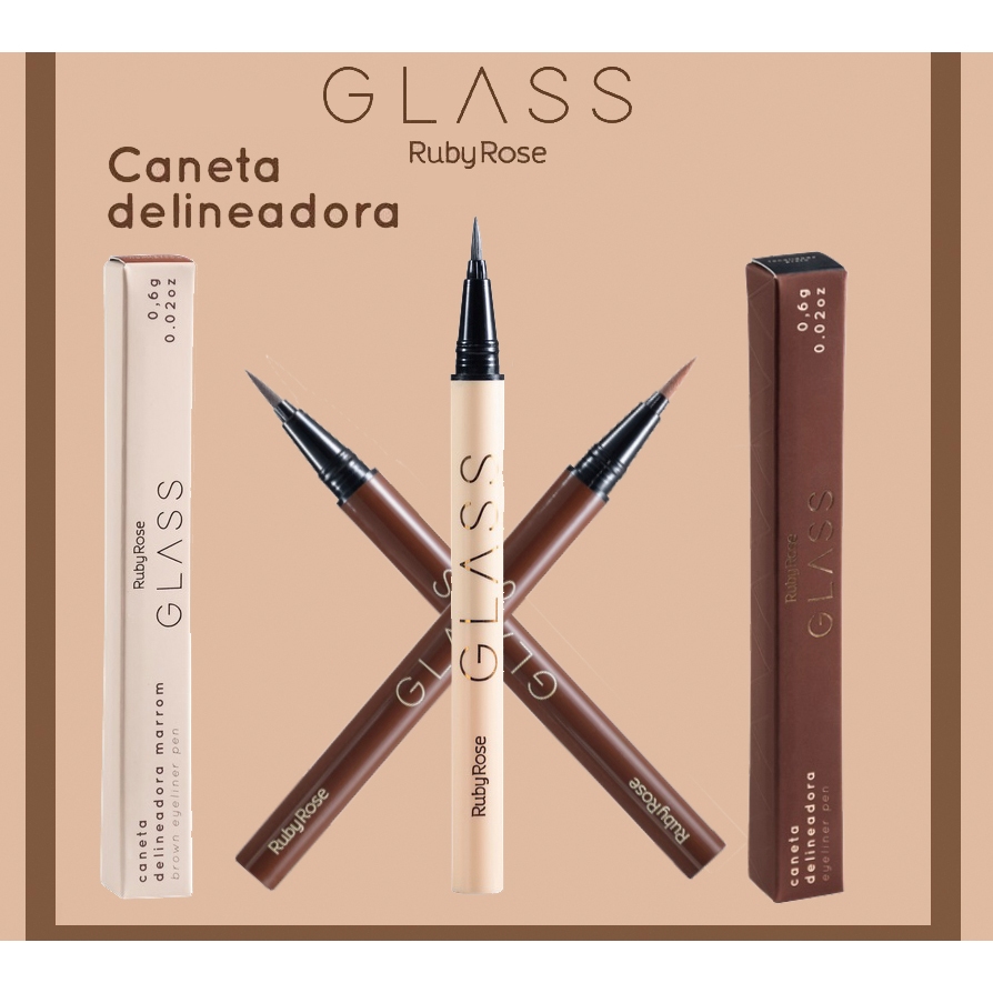 LANÇAMENTO Caneta Delineadora Glass by Ruby Rose Marrom ou Preto - Dark Brown, Light Brown e Black